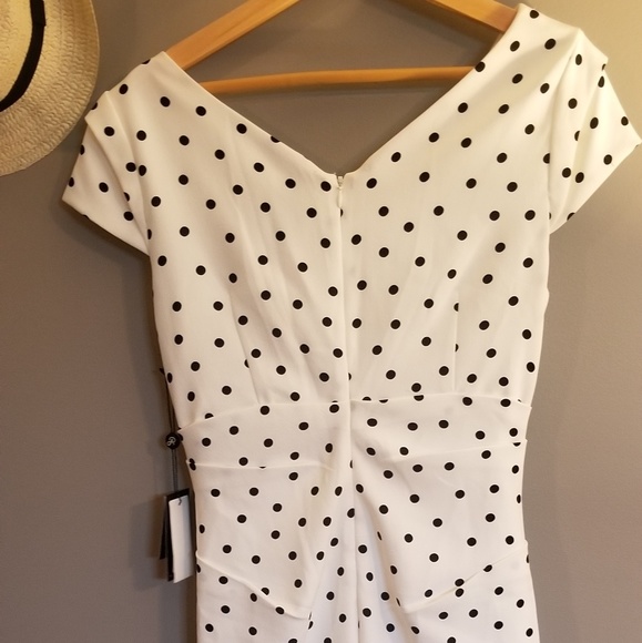 Adriana Papell short sleeve ruched polka dot dress - Picture 4 of 5